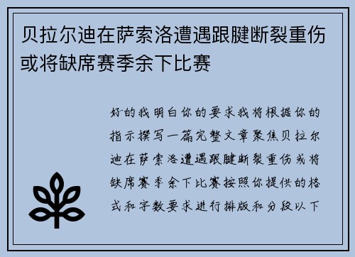 贝拉尔迪在萨索洛遭遇跟腱断裂重伤或将缺席赛季余下比赛 贝拉尔迪在萨索洛遭遇跟腱断裂重伤或将缺席赛季余下比赛